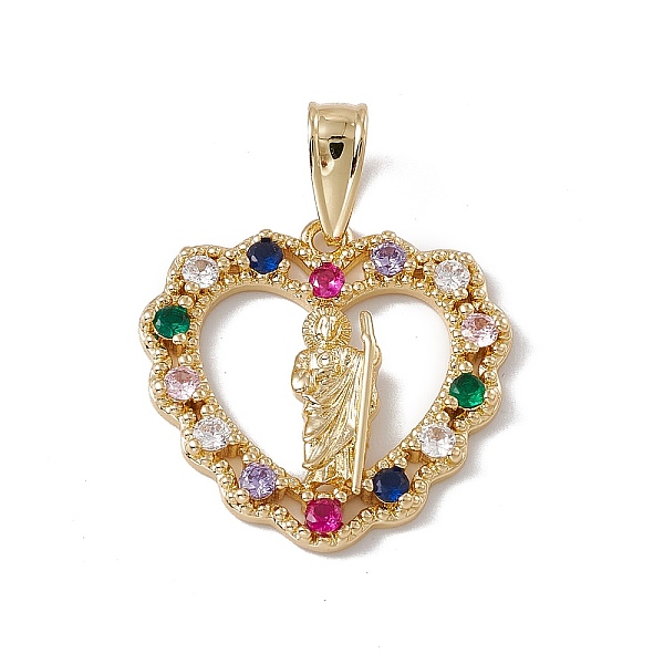 

PandaHall Brass Micro Pave Colorful Cubic Zirconia Pendants, Cadmium Free & Nickel Free & Lead Free, Rack Plating, Heart, Real 18K Gold...