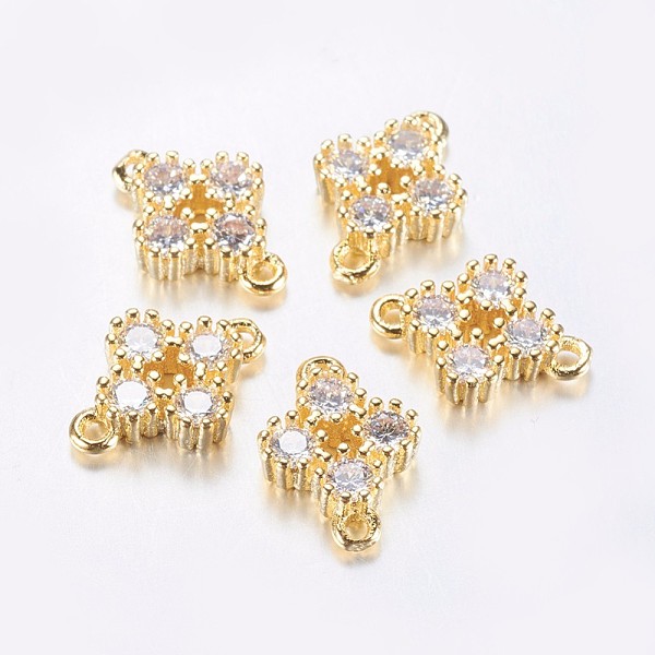 

PandaHall Long-Lasting Plated Brass Micro Pave Cubic Zirconia Links, Clear, Flower, Real 18K Gold Plated, 13.5x9.5x3mm, Hole: 1.5mm...