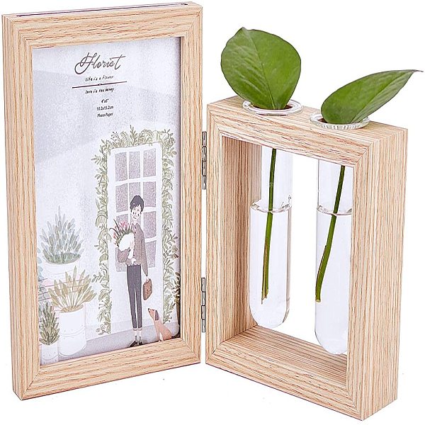 PandaHall AHANDMAKER Desktop Glass Tube Planter, Wooden Photo Frame with Glass Tube for Hydroponics Flower for Display Hydroponics Plants...