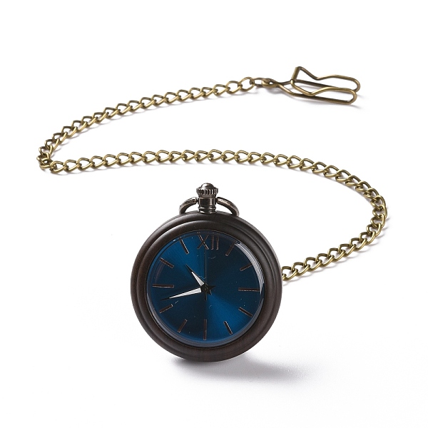 

PandaHall Ebony Wood Pocket Watch with Brass Curb Chain and Clips, Flat Round Electronic Watch for Men, Black, 16-3/8~17-1/8 inch...