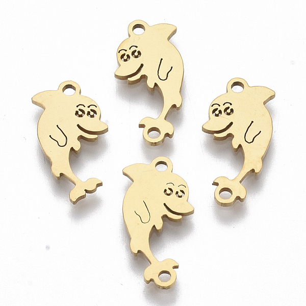 

PandaHall 201 Stainless Steel Links connectors, Laser Cut, Dolphin, Golden, 17x8.5x1mm, Hole: 1.4mm 201 Stainless Steel Dolphin
