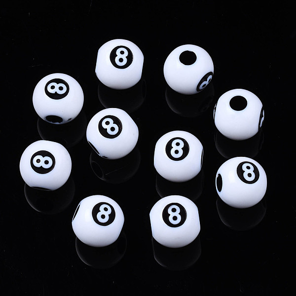 

PandaHall Opaque Acrylic Beads, Round with Number 8, White, 11.5x10.5mm, Hole: 3.5mm Acrylic Round White