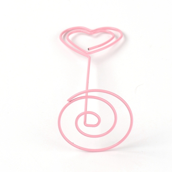 

PandaHall Iron Name Card Holder, Wooden Chassis with Iron Swirl Wire Clip, for Desktop, Party Decoration, Heart, Pink, 40x101mm Iron Pink