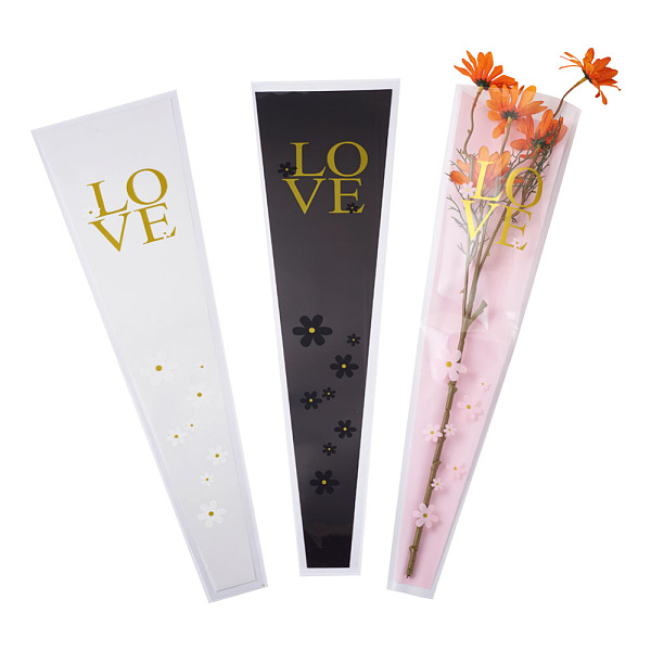 PandaHall Magibeads 100Pcs 5 Colors OPP Gift Bags, Single Flower Packaging Bags, with Word LOVE & Flower Pattern, Mixed Color, 450x130x0.1mm...