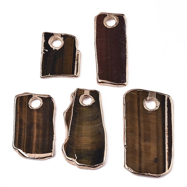 

PandaHall Natural Tiger Eye Pendants, with Edge Plated, Mixed Shaped, Golden Plated, 31~61x21~38x3~4.5mm, Hole: 6mm Tiger Eye Mixed Shapes