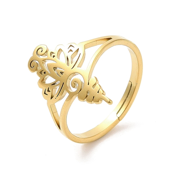 

PandaHall Ion Plating(IP) 304 Stainless Steel Finger Rings, Hollow Flower Adjustable Ring for Women, Real 18K Gold Plated, Inner Diameter...