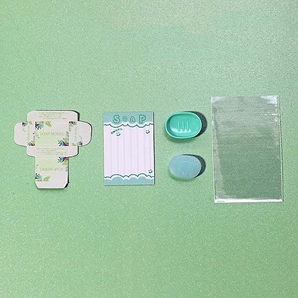 

PandaHall Miniature DIY Soap Packing Kits, Micro Dollhouse Ornaments, Simulation Prop Decorations, Aquamarine, 10~49x14~31x4mm, 5pcs/set..., Green