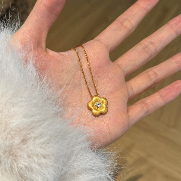 フラワー 925 スターリングシルバー マイクロパヴェ クリアキュービックジルコニア ペンダントネックレス 女性用