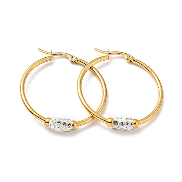 

PandaHall Crystal Rhinestone Tube Beaded Hoop Earrings, Vacuum Plating 201 Stainless Steel with 304 Stainless Steel Pins for Women, Golden..., Clear