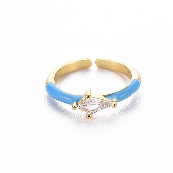 

PandaHall Brass Enamel Cuff Rings, Open Rings, Solitaire Rings, with Clear Cubic Zirconia, Nickel Free, Rhombus, Golden, Dodger Blue, US...