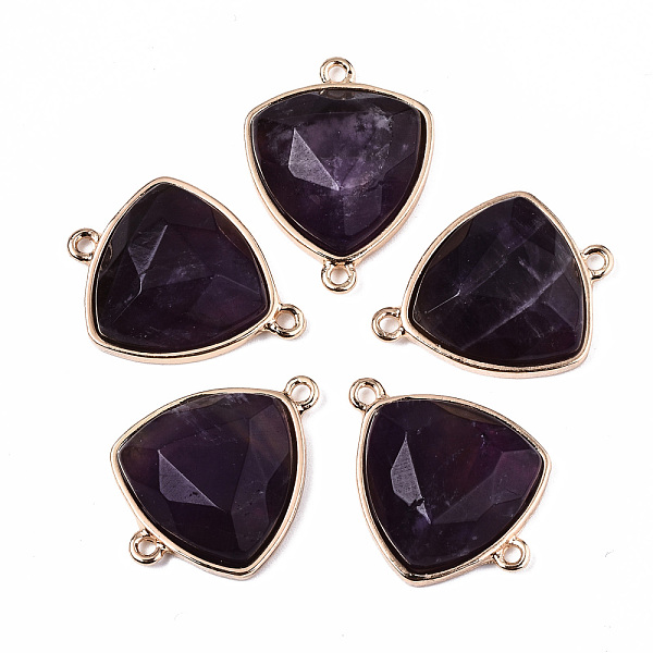 

PandaHall Natural Amethyst Links Connectors, with Golden Tone Brass Edge, Triangle, 24x18x6.5mm, Hole: 1.5mm Amethyst Triangle