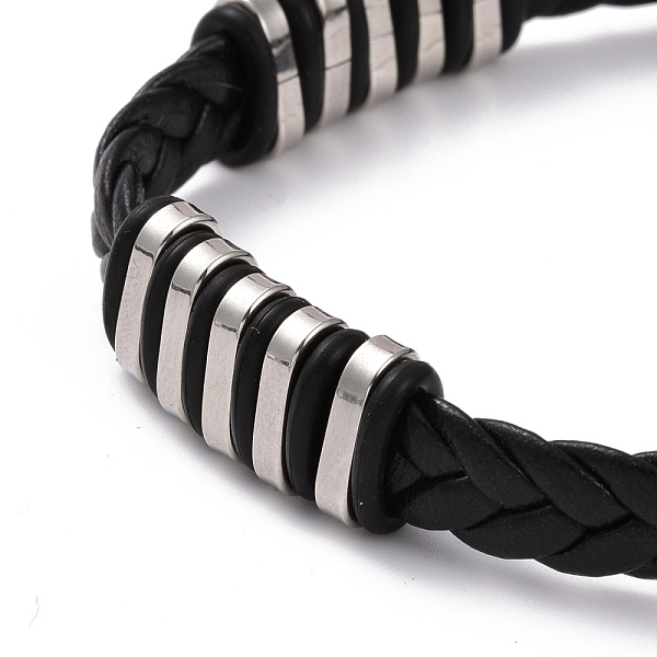

PandaHall Men's Silicone Cord Braided Cord Bracelet, Rectangle Titanium Steel Beads Friendship Bracelet, Black, Stainless Steel Color, 8-5/8...