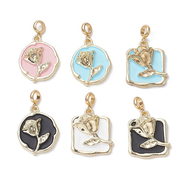 

PandaHall Flower Alloy Enamel European Dangle Charms Sets, Large Hole Pendants, with 201 Stainless Steel Tube Bails, Mixed Color, 28mm, Hole..., Multicolor