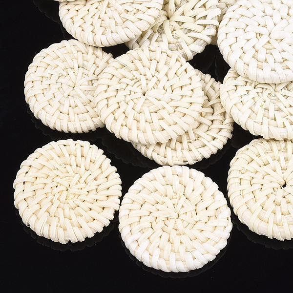 

PandaHall Handmade Reed Cane/Rattan Woven Beads, For Making Straw Earrings and Necklaces, No Hole/Undrilled, Flat Round, Lemon Chiffon..., Yellow