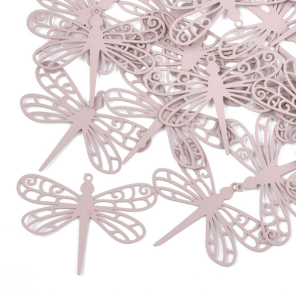 

PandaHall 430 Stainless Steel Filigree Pendants, Spray Painted, Etched Metal Embellishments, Dragonfly, Pink, 26.5x35x0.3mm, Hole: 1.2mm 430...