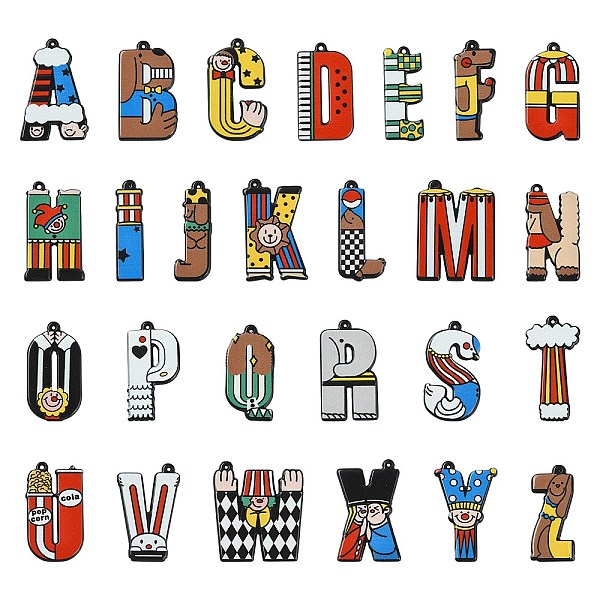

PandaHall 26Pcs 26 Styles Circus Theme Printed Acrylic Pendants, Joker, Letter A~Z, Colorful, 32.5~36x9~30.5x2~2.5mm, Hole: 0.7~1.6mm..., Multicolor