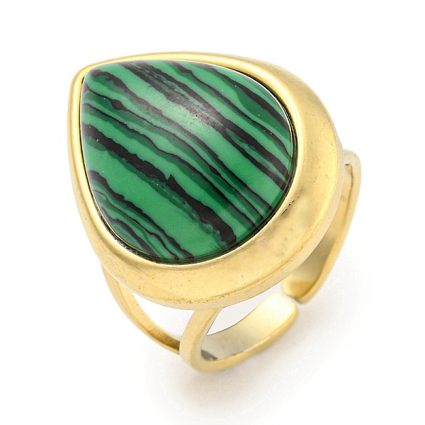 

PandaHall Ion Plating(IP) 304 Stainless Steel Synthetic Malachite Cuff Rings, Teardrop Open Rings for Women Men, Real 18K Gold Plated...