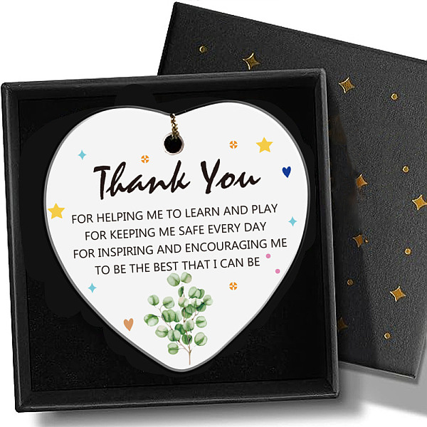 

PandaHall Printed Porcelain Hanging Ornaments, with Rope and Box, Heart, Star, 72x76x3mm Porcelain Star