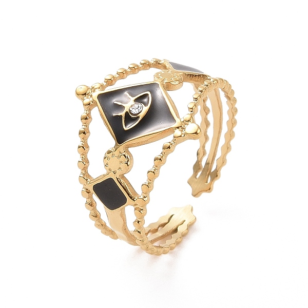 

PandaHall 304 Stainless Steel Evil Eye Hollow Out Open Finger Ring, Rhombus Enamel Wide Band Cuff Ring for Women, Golden, 3.5~15.5mm, Inner..., Clear