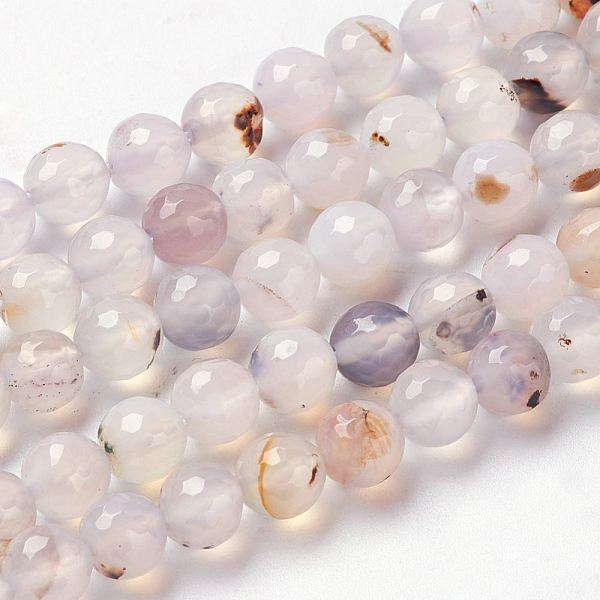 PandaHall Natural Agate Beads Strands, Faceted, Round, 8mm, Hole: 1mm, about 48pcs/strand, 14.9 inch Natural Agate Round