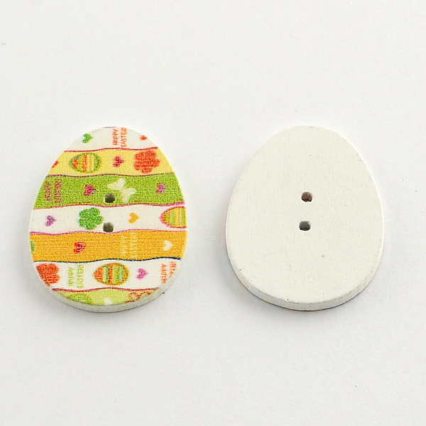 

PandaHall 2-Hole Printed Wooden Buttons, Easter Egg, Mixed Color, 31x23x2mm, Hole: 2mm Wood Egg Multicolor