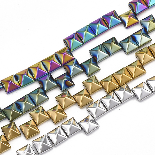 

PandaHall Vacuum Plating Electroplate Non-magnetic Synthetic Hematite Multi- Strand Links, Rivet/Pyramid, Mixed Color, 6x6x4mm, Hole: 1mm...