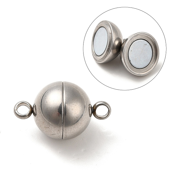 

PandaHall 304 Stainless Steel Magnetic Clasps with Loops, Round, Stainless Steel Color, 19.5x12mm, Hole: 2.5mm 304 Stainless Steel Round