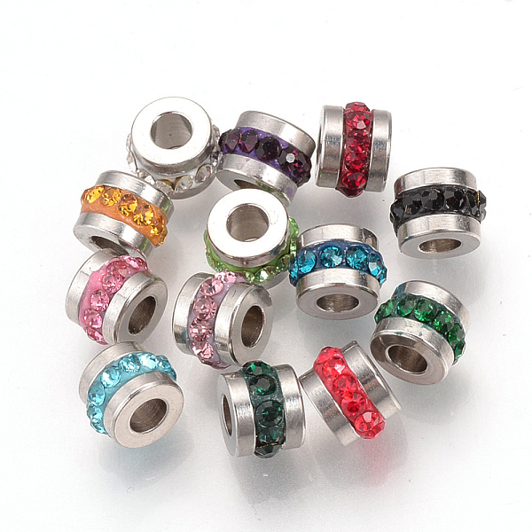

PandaHall 201 Stainless Steel Rhinestone Beads, Column, Stainless Steel Color, 7x5mm, Hole: 3mm Stainless Steel+Rhinestone Column Multicolor