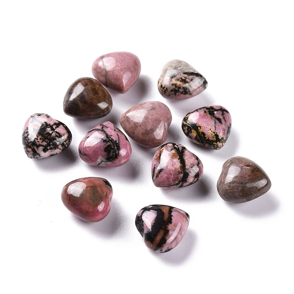PandaHall Natural Rhodonite Heart Love Stone, Pocket Palm Stone for Reiki Balancing, 15x15.5x9.5mm Rhodonite Heart