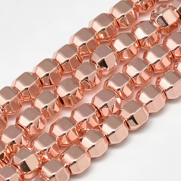 

PandaHall Electroplate Non-magnetic Synthetic Hematite Beads Strands, Polygon, Rose Gold Plated, 6x5x5mm, Hole: 2mm, about 78pcs/strand...