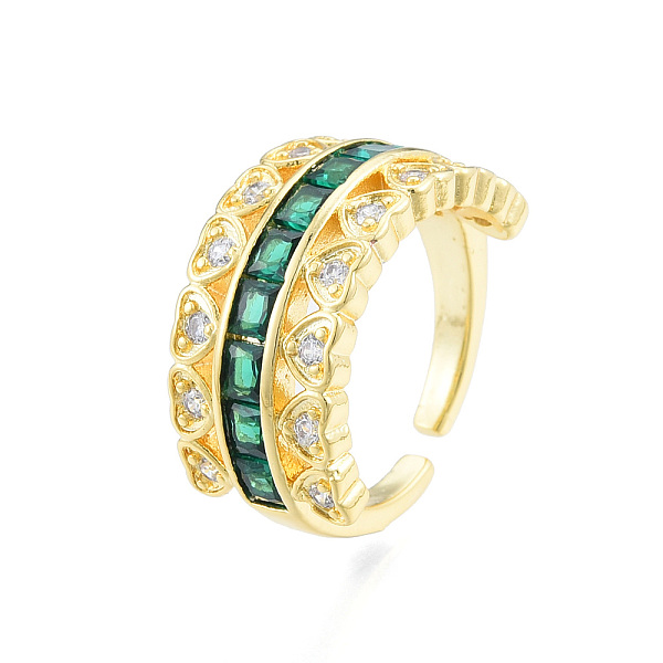 

PandaHall Cubic Zirconia Heart Open Cuff Ring, Real 18K Gold Plated Brass Jewelry for Women, Nickel Free, Green, US Size 7 1/2(17.7mm)...