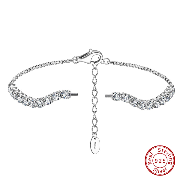 

PandaHall 925 Sterling Silver Screwed Bracelets Making, with Clear Cubic Zirconia, Real Platinum Plated, 6-5/8x1/8 inch(16.7x0.3cm) Sterling...
