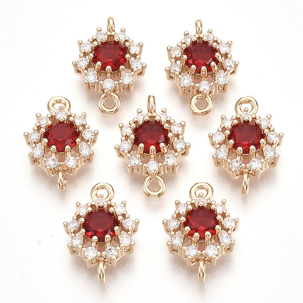 

PandaHall Transparent Glass Links connectors, with Golden Tone Brass Findings and Clear Rhinestone, Faceted, Flower, Red, 16x11x5mm, Hole...