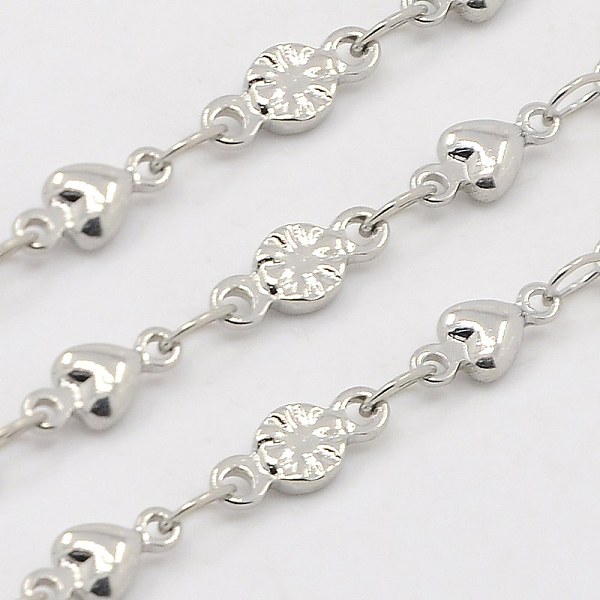 

PandaHall 3.28 Feet 304 Stainless Steel Flower Chains, Decorative Chain, with Heart Connector, Soldered, Stainless Steel Color, 3.5x2mm 304...