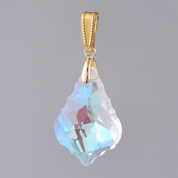 

PandaHall AB Color Plated Electroplate Glass Pendants, with Golden Plated Brass Pendant Bails, Faceted, Leaf, Clear AB, 28x19.5x10.5mm, Hole..., White