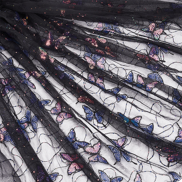 BENECREAT 1Pc Butterfly Pattern Polyester Mesh Tulle Fabric