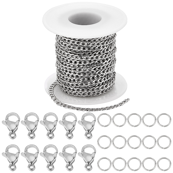 

PandaHall SUNNYCLUE DIY Chain Necklaces Making Kits, Including 304 Stainless Steel Cuban Link Chains & Lobster Claw Clasps & Open Jump Rings...