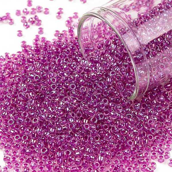 

PandaHall TOHO Round Seed Beads, Japanese Seed Beads, (1854) Inside Color AB Crystal/Fuchsia Lined, 11/0, 2.2mm, Hole: 0.8mm, about..., Pink