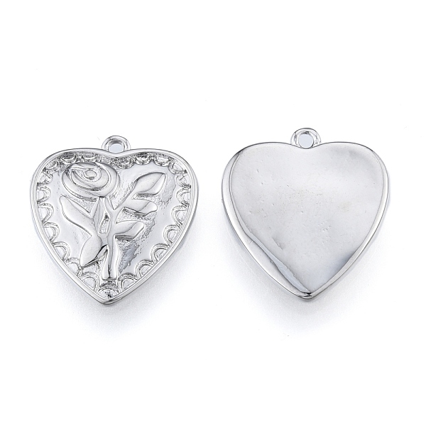 

PandaHall Brass Pendants, Cadmium Free & Nickel Free & Lead Free, Heart with Rose, Real Platinum Plated, 18x15.5x2.5mm, Hole: 1.2mm Brass...