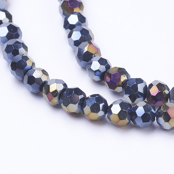 

PandaHall Faceted(32 Facets) Round AB Color Electroplate Glass Beads Strands, Black, 4mm, Hole: 1mm, about 88~90pcs/strand, 28~30cm Glass...