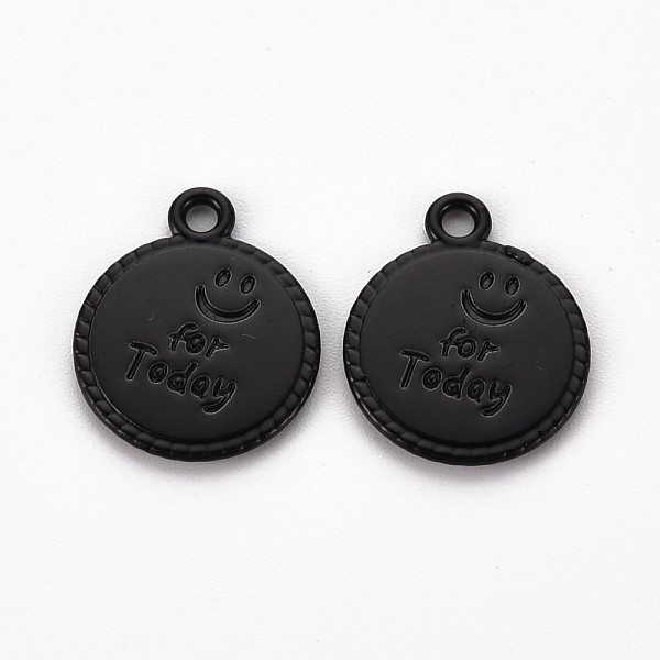

PandaHall Spray Painted Alloy Pendants, Cadmium Free & Lead Free, Flat Round with Word For Today, Black, 17x14x1.5mm, Hole: 1.8mm Alloy Flat...