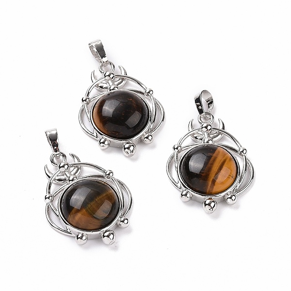 

PandaHall Natural Tiger Eye Pendants, Half Round Charms, with Rack Plating Platinum Tone Brass Planet, 34x25x8mm, Hole: 8x5mm Tiger Eye Half...