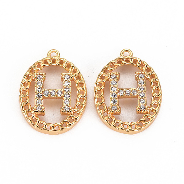 

PandaHall Brass Micro Pave Clear Cubic Zirconia Pendants, Nickel Free, Real 18K Gold Plated, Oval with Word, Letter.H, 17x13x3mm, Hole: 1mm...