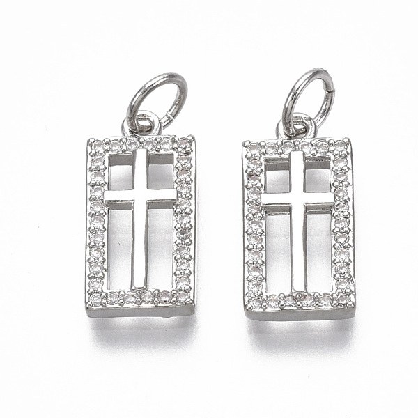 

PandaHall Brass Micro Pave Clear Cubic Zirconia Pendants, with Jump Ring, Nickel Free, Rectangle with Cross, Real Platinum Plated...