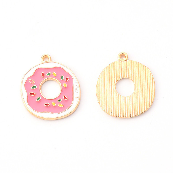 

PandaHall Alloy Enamel Pendants, Doughnut, Light Gold, Pink, 24x21x3mm, Hole: 1.6mm Alloy+Enamel Food Pink
