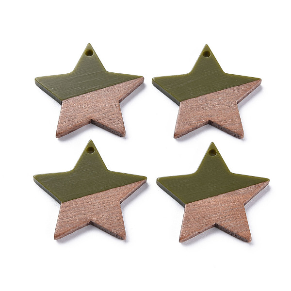 

PandaHall Opaque Resin & Walnut Wood Pendants, Two Tone, Star, Olive Drab, 26x28.5x3mm, Hole: 1.8mm Resin+Wood Star