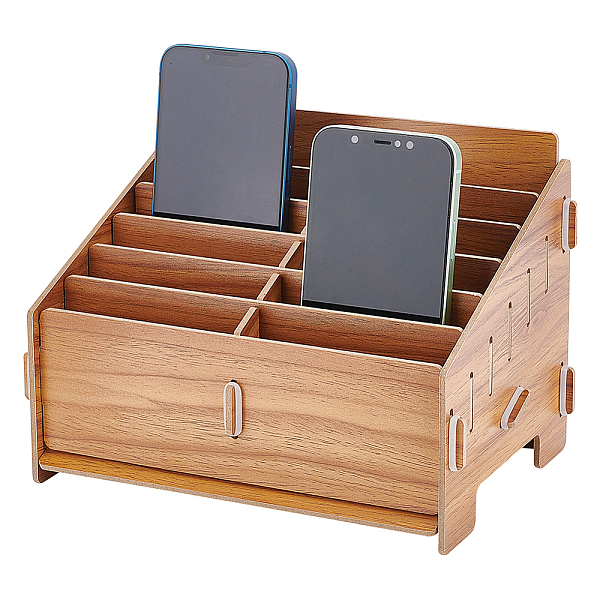 PandaHall 12-Grid Wooden Cell Phone Storage Box, Mobile Phone Holder, Desktop Organizer Storage Box for Classroom Office, BurlyWood...