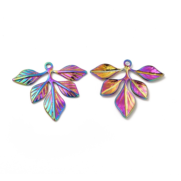 

PandaHall Ion Plating(IP) 304 Stainless Steel Pendants, Leafy Branch Charms, Rainbow Color, 29x35x2mm, Hole: 2mm 304 Stainless Steel Leaf