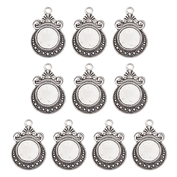 

PandaHall Tibetan Style Zine Alloy Pendant Cabochon Settings, Flat Round, Antique Silver, Tray: 12mm, 28x19x2mm, Hole: 2mm Alloy Flat Round