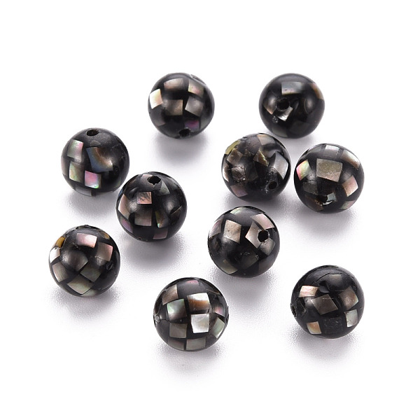 

PandaHall Resin Beads, with Lip Natural Black Shell, Round, Black, 8.5mm, Hole: 1mm Shell+Resin Round Black